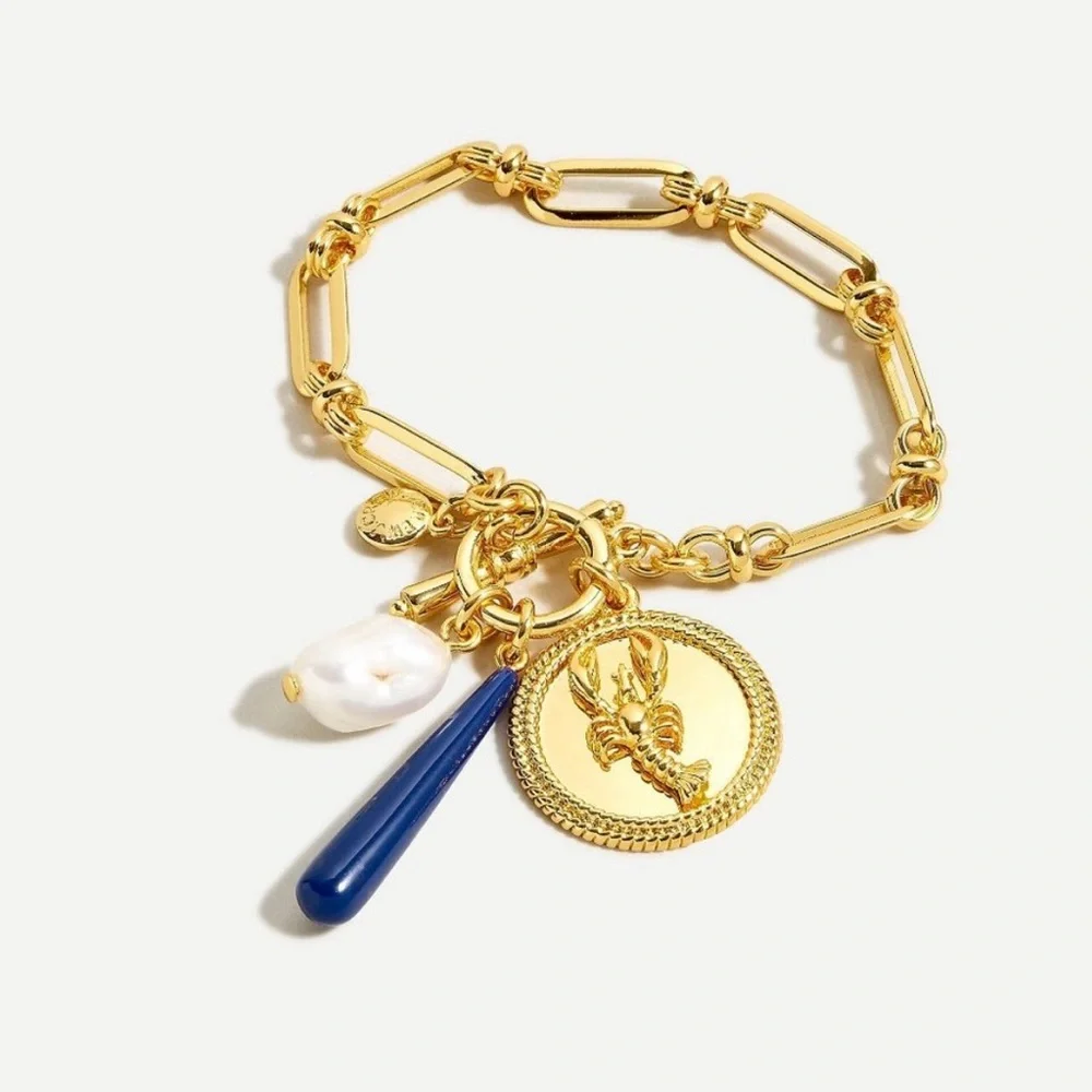 J.‎ Crew NWT Lobster, Pearl and Bead Gold Link Charm Bracelet